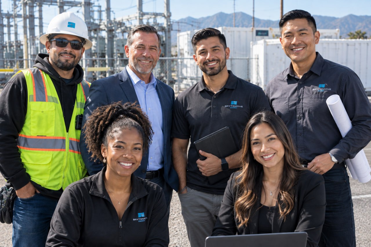 Brytemove team members collaborating at an electric vehicle charging site